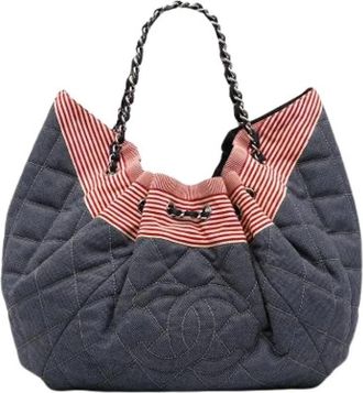 Chanel Pre-owned Stretch Spirit Cabas Tote Bag - Dames - Vintage Schoudertas - Blauw - ONE Size - Denim - Vintage