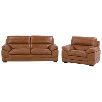 Beliani Juego De Sof&aacute;s 3 + 1 En Piel Marr&oacute;n Asiento Adicional Con Espacio Tapizado Con Respaldo Retro Horten