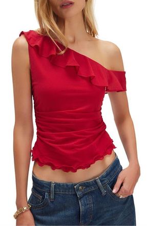 Free People Isla Ruffle One-Shoulder Crop Top in Wild Berry at Nordstrom, Size X-Small