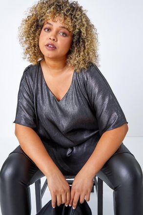 Roman Shimmer V-Neck Overlay Top