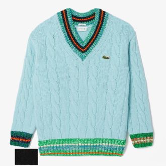 Lacoste Heren Lacoste kabelgebreide V-hals sweater in turquoise