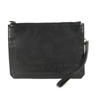 Ferragamo Black Leather Clutch Bag Pouch (Pre-Owned)