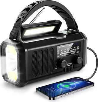 OEM Radio De Emergencia, 10.000 Mah/37.000 Mwh, Radio Meteorol&oacute;gica Noaa, Radio Solar De Manivela Con Am/fm, Linterna Y Luz De Lectura, Bater&iacute;a Recargable