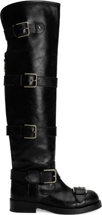 Dolce & Gabbana Zwarte Paardenleren Kniehoge Laarzen - Dames - Over de knie laarzen - Zwart - 38 EU - Leer - Schoenen