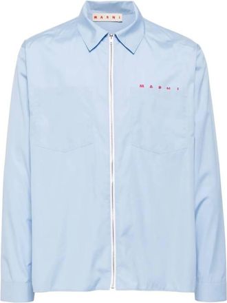 Marni Organic Poplin Zip-Up Shirt, Brand Size 46 ( US Size 36 )