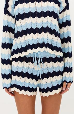 Beach Riot Balboa Chevron Stripe Pointelle Cover-Up Shorts in Ultramarine Chevron at Nordstrom, Size X-Large