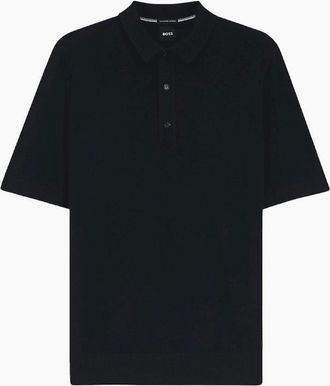 HUGO BOSS Mens H-Nolano Fine Merino Knitted Navy Polo Shirt - Size: 38