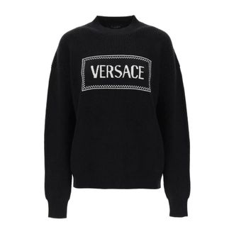 Versace Round-neck Knitwear, female, Black, XS, Logo Jumper
