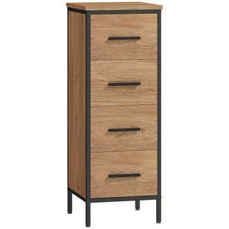 HOMCOM Narrow Bathroom Storage Cabinet with 4 Drawers for Small Spaces - Oak | TJ Hughes