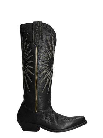 Golden Goose Goldene G&auml;nselederstiefel mit Wunschstern und Stickerei