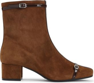 Carel Bruin Su&egrave;de Leren Booties - Dames - Laarzen met Hak - Bruin - 37 1/2 EU - Su&egrave;de - Schoenen