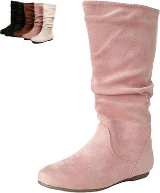 Generic Womens Knee High Boots Side Zipper Round Toe Faux Suede Boot - Knee High Loose Fit Casual Boots, Slouch Booties for Women Comfortable Plus Size Tall S