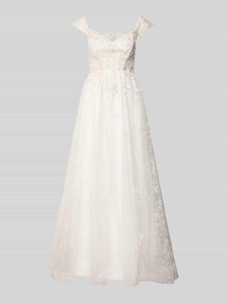 Unique Maxikleid mit Pailletten in Offwhite, Gr&ouml;&szlig;e 32