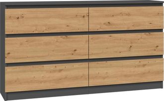 OEM C&oacute;moda Moderna Antracita/roble Artesanal De 140 Cm, Sin Tiradores, Minimalista, De Alta Calidad