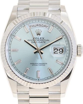 Rolex Day-Date 36 Ice Blue Bguette Dial Automatic Mens Platinum President Watch M128236-0009
