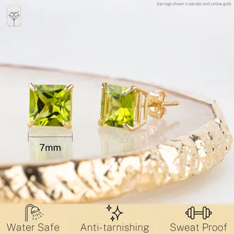 MAX + STONE 14k Yellow or White Gold 7mm Princess Cut Gemstone Square Stud Earrings