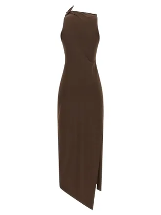 Coperni 3D Floral Appliqu&eacute; Asymmetrical Dress - Brown