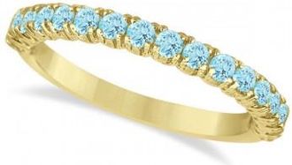 Allurez Half-Eternity Pave-set Aquamarine Stacking Ring 14k Yellow Gold (0.95ct)