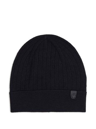 Brioni ribbed logo-patch beanie hat - Blue