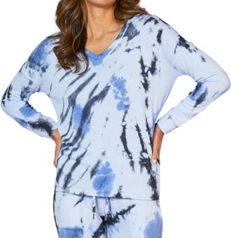 French Kyss Marble Wash Long Sleeve V-Neck Tee In Peri