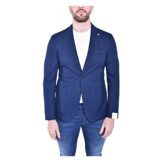 L.B.M. 1911 Blazers, male, Blue, Size: S Cotton Single-Breasted Jacket in Blue Micro-Pattern
