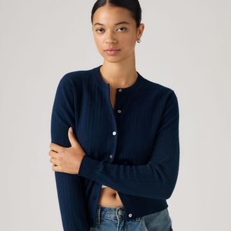 Levi's Supersoft Pointelle Crewneck Cardigan - Womens - XL - Blue