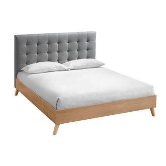 Miliboo Miliboo - Cama Adulto Estilo N&oacute;rdico Madera Y Tejido Gris 160 X 200cm Lynn