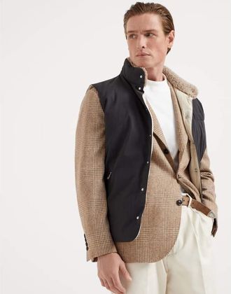 Brunello Cucinelli Mens Anthracite And Linseed Two Tone Vest, Size XL