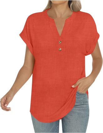 Generic Blouses for Women UK Longline Cotton Tshirts Size 12 Button Down Vneck Summer Clothes Cotton Linen Tops for Women UK Summer Blouse Cap Sleeve Tshirt B