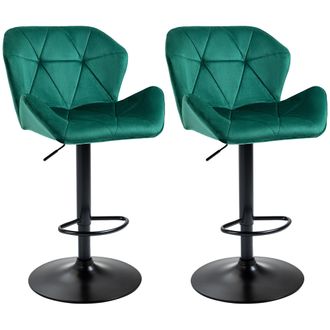 HOMCOM Set Of 2 Luxurious Velvet-Touch Bar Stools Metal Frame Footrest Green | TJ Hughes