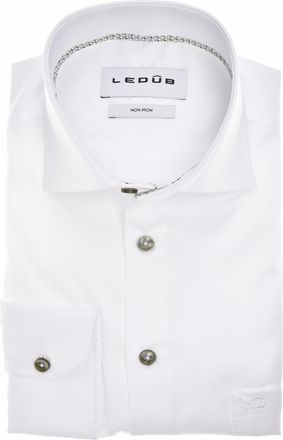 Led&ucirc;b Overhemd Ledub wit effen strijkvrij Modern Fit met borstzak
