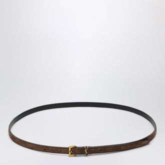 Saint Laurent Cassandre extra-thin suede belt in brown