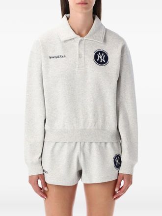 Sporty & Rich yankees-logo fleece polo top - women - Fabric - L - Grey