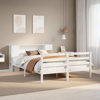 vidaXL Cama Con Estanter&iacute;a Sin Colch&oacute;n Madera Maciza Blanca 120x190 Cm Vidaxl