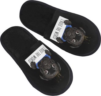 Generic House Slipper Cartoon Black Dog Cosy Spa Slippers Plush Breathable Womens Slippers Indoor Guest M