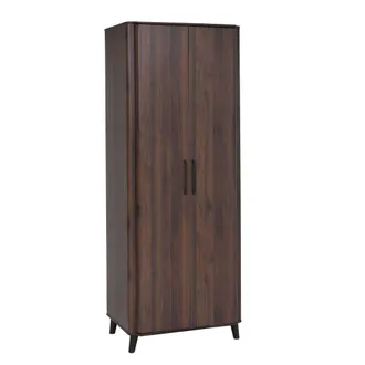 Hhg Armadio Alto Hhg-763, Guardaroba, Asta Appendiabiti, Ripiano E Cassetto, 2 Ante, 216x80x57 Cm, Color Noce