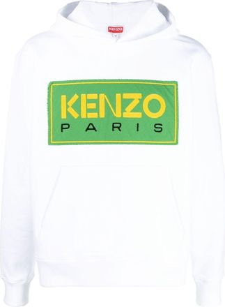 Kenzo logo-patch hoodie - men - Cotton/Polyester/Spandex/Elastane - L - White