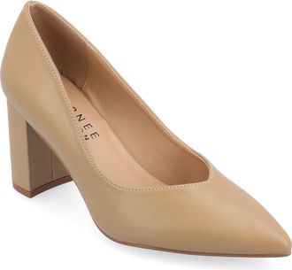 Journee Collection Simonne SuperNatural Shades Block Heel Pointed Toe Pump - Wide Width in Honey at Nordstrom Rack, Size 12
