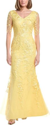 Rene Ruiz V-Neck Elbow Sleeves Trumpet Gown