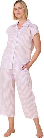The Cats Pajamas Luxe Pima Capri Floral Set in Classic Stripe Lavender at Nordstrom, Size X-Large