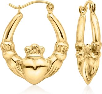 Canaria Canaria 10kt Yellow Gold Claddagh Hoop Earrings
