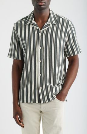 Madewell Seaport Terry Camp Shirt in Stripe Stormy Spruce at Nordstrom, Size Xx-Large