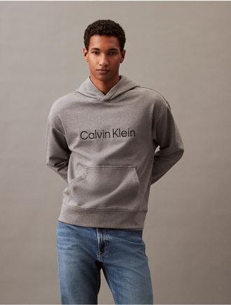 Calvin Klein Jeans Calvin Klein Mens Relaxed Fit Standard Logo Hoodie - Grey - XL