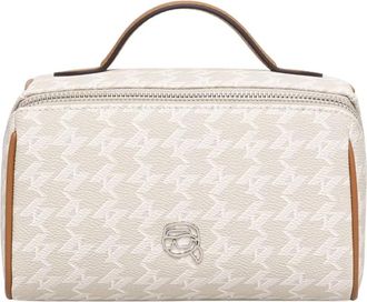 Karl Lagerfeld Ikon Cosmetic Pouch - Dames - Toilettassen - Beige - ONE Size - Leer - Tassen