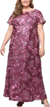 Alex Evenings Sequin Soutache Floral A-Line Gown in Dark Mauve at Nordstrom, Size 20W