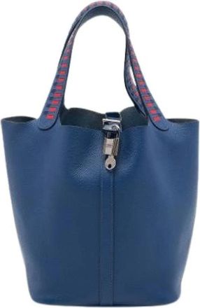 Herm&egrave;s Pre-owned Picotin Lock Bucket Bag - Dames - Vintage Tas - Blauw - ONE Size - Leer - Vintage