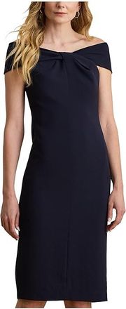 Lauren Ralph Lauren Twist-Front Crepe Cocktail Dress Womens Dress Lighthouse Navy : 16, Elastane/Polyester