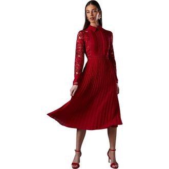 Coast Long Sleeve Midi Shirt Dress in Red at Nordstrom, Size 6