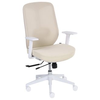 Beliani Silla De Oficina Ergon&oacute;mica Con Soporte Lumbar Reposabrazos Ajustables Asiento Deslizante De Malla Tela Beige Zeler
