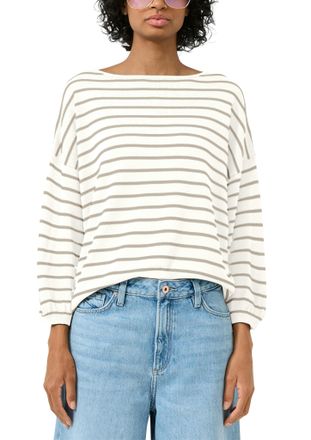 QS by s.Oliver 3/4 Arm-Pullover QS, Damen, Gr. M (38), wei&szlig; beige, Strick, Obermaterial: 50% Polyacryl, 50% Viskose, geringelt, gestreift, l&auml;ssig geschnitten h&uuml;ftbed